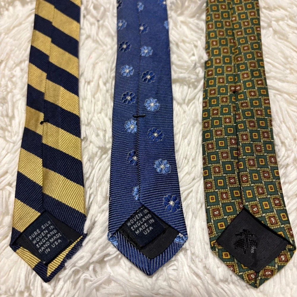 Lot 3 Brooks Brothers Necktie Silk 3.5x57 Stripe Floral Geometric Made In USA